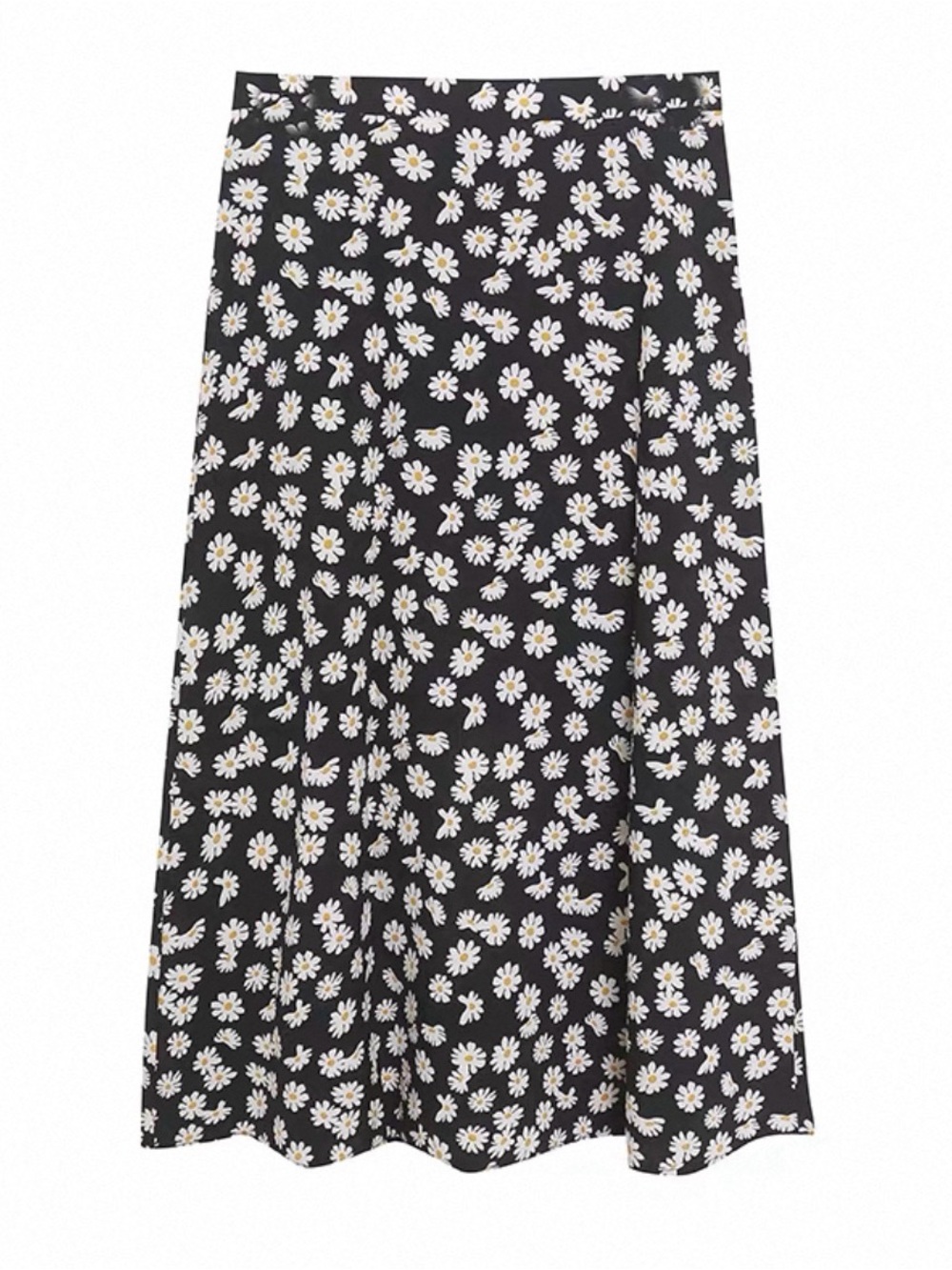 Black Daisy Print A-Line Skirt
